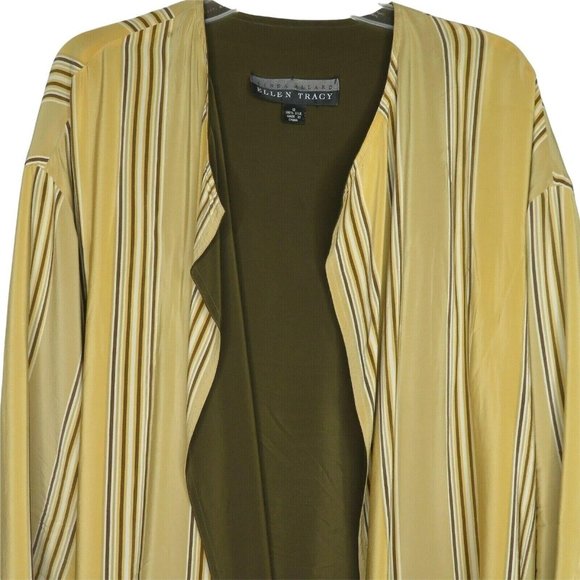 Linda Allard Ellen Tracy Open Drape Front Silk Jacket 12 Strip Silk Kimono Lined - Picture 2 of 12